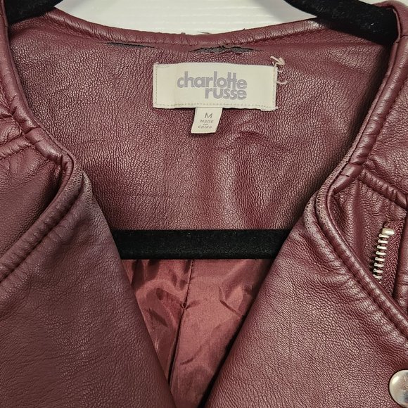Charlotte Russe Faux Leather Jacket, Medium, Burgundy. - Picture 2 of 6